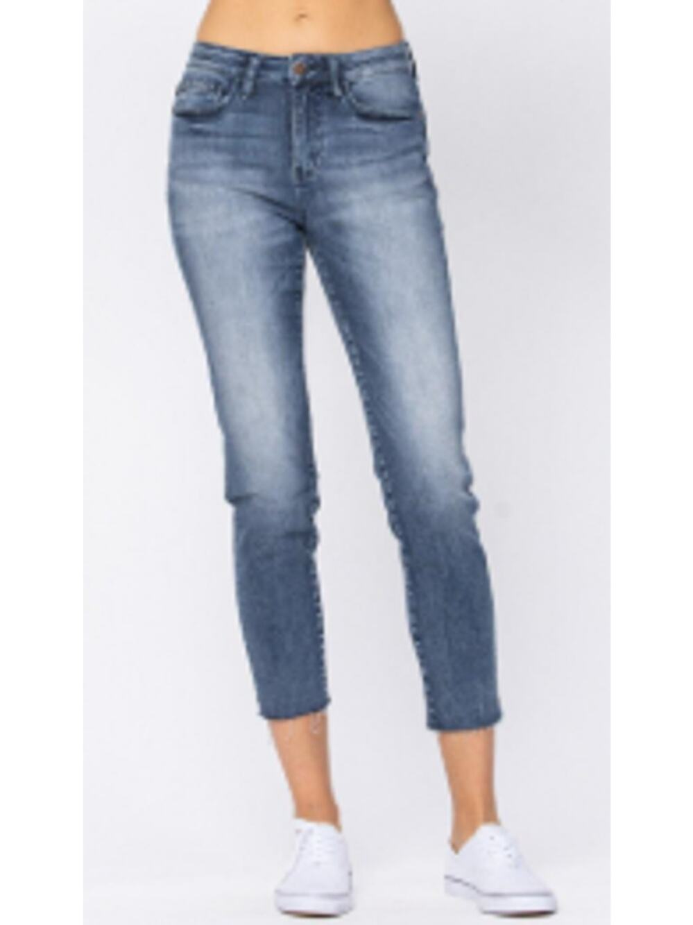 Judy Blue Women 9/29 Dark Wash Shelly High Rise Distressed Fray Hem Denim Jeans